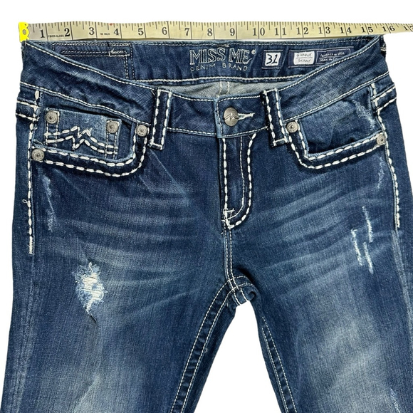 Miss Me Sunny Skinny Jeans Women’s Size 31 Blue Y2K Thick White Stitching - Picture 6 of 12